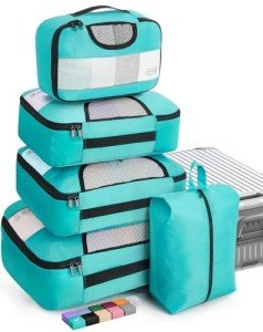 Veken 6 Set Packing Cubes for Suitcases, Travel Essentials for Carry on Luggage, Suitcase Organizer Bags Set for Travel Accessories in 4 Sizes(Extra Large, Large, Medium, Small),Cyan