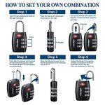 TSA Luggage Locks (4Pack) - 3 Digit Combination Padlocks - Approved Travel Lock for Suitcases & Baggage (Black)