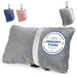 Compact Travel Pillow Made with Shredded Memory Foam and Super Soft Fleece Fabric for Ultimate Comfort in Travel. Patented Design Rolls and Compacts Small for Travel. (Grey)