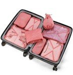 Travel Packing Cubes 8 Pcs Set, Luggage Packing Organizers with Shoe Bag and Toiletry Bag（Pink）