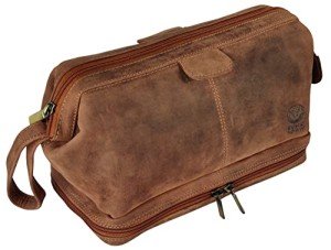 Leather Toiletry Bag for Men - Travel Gift Shaving Dopp Kit - Bathroom Shower Organizer - Cosmetic Makeup Bag for Women