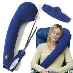 TRAVELREST Ultimate Travel Pillow & Body Pillow - Headrest, Auto, Bus, Train, Office Napping, Camping, Wheelchairs, Comfort and Support, Rolls Up, Straps to Airplane Seat & Car - Blue