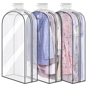 MISSLO 10" Gusseted All Clear Garment Bags for Hanging Clothes 40" Suit Bags for Closet Storage Hanging Clothes Storage Suit Cover for Shirts, Coats, Dresses, 3 Packs
