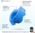 TRAVELREST Nest Memory Foam Travel Neck Pillow, Advanced Support for Long Flights, Patented Design, Optimal Relaxation, Compact, Ergonomic, and Washable, On-The-Go, Attaches to Luggage - Blue