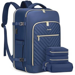 LOVEVOOK Large Travel Backpack for Women,Carry on Backpack Flight Approved,Personal Item Backpack Travel Bag with 3 Packing Cubes,Waterproof Back Pack TSA Fit 17inch Laptop Luggage with USB Port