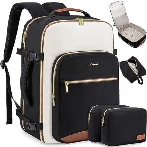 LOVEVOOK 50L Large Travel Backpack for Women & Men, Carry On Airline Approved, Waterproof Travel Essentials Fits 18" Laptop, TSA Personal Item Travel Bag Sports Backpack with 3 Packing Cubes