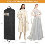 MISSLO 65" Long Garment Bags for Travel Dress Bags Wedding Dress Cover Waterproof Clothing Bags Storage Traveling Clothes Protector for Closet Wardrobe Bags 2 Packs for Gowns, Tuxedos, Coats, Black