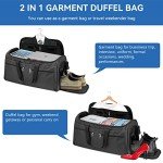 Garment Duffle Bags for Travel, Bukere Convertible Carry on Garment Duffel Bag for Men Women, Shoe Compartment, 2 in 1 Hanging Dress Suitcase Suit Travel Bags, Midnight Grey