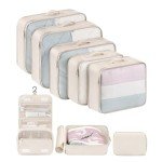 DIMJ Packing Cubes for Travel - 8 Pcs Lightweight Travel Cubes for Packing, Mesh Travel Packing Cubes Travel Packing Organizers with Large Toiletries Bag (Beige)