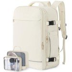 Sinaliy Large Travel Backpack, 40L Carry on Backpack flight Approved, Waterproof Personal Item Size Travel Bag for College, Business, Hiking, Work, Beige