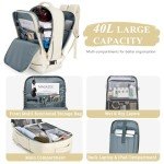 Sinaliy Large Travel Backpack, 40L Carry on Backpack flight Approved, Waterproof Personal Item Size Travel Bag for College, Business, Hiking, Work, Beige