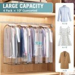 Liuoud Clear Garment Bags for Hanging Clothes10” Gusseted, Suit Bags for Closet Storage, Hanging Plastic Clothes Cover for Coat, Dress, Fur, Shirt, 4 Pack, 40” Long