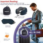 napfun Neck Pillow for Traveling, Upgraded Travel Neck Pillow for Airplane 100% Pure Memory Foam Travel Pillow for Flight Headrest Sleep, Portable Plane Accessories, Deep Blue Set, Medium (120-200LB)