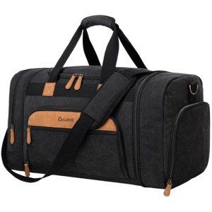 Celvetch Canvas Duffle Bag for Travel 50L Expandable Travel Duffel Bags for Men Women Weekender Overnight Bag with Shoes Compartment - Dark Grey