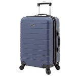Wrangler Smart Luggage Set with Cup Holder and USB Port, Navy Blue, 20-Inch Carry-On