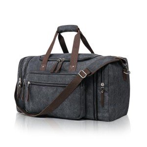 EKOROMIER Canvas Expandable Duffle Bag for Men Traveling, Luggage Travel Bag Weekender Overnight Bag,Mens Gym Carry on Duffel Bags(Dark Grey)
