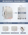 LOVEVOOK Carry on Travel Backpack, 40L Waterproof Large 17inch Laptop Luggage Daypack as Personal Item Flight Approved, Business Weekender Overnight with 3 Packing Cubes, Light gray-Pink
