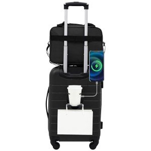 Wrangler Smart Luggage Set with Cup Holder, USB Port and Phone Holder, Black, 2 Piece Set