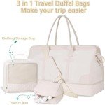 ETRONIK Weekender Overnight Bags for Women, Large Travel Duffle Bags with Shoe Compartment & Wet Pocket, Carry On Tote Bag Gym Duffel Bag with Toiletry Bags for Hospital 3 Pcs Set, Large Size, Beige