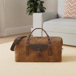 Oversized Travel Duffel Bag Waterproof Canvas Genuine Leather Weekend bag Weekender Overnight Carryon Hand Bag Brown