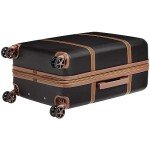 Amazon Basics 26-inch Hardside Checked Luggage With Leather Detailing, Hardshell Suitcase With Wheels, Expandable Space, With 8 Multi-directional Wheels, Scratch-Resistant Surface, Black