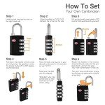 TSA Approved Luggage Locks, Suitcase Lock [2 Pack] CFMOUR 4-Digit Security Combination Padlock for Travel Luggage Suitcase Backpack Bag Case Code Padlocks - Black