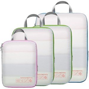 Cambond Compression Packing Cubes for Travel Women - 4 Pack Lightweight Expandable Luggage Packing Organizers Travel Essentials Accassories Bags Compression Cubes for Carry on Suitcases, White