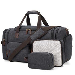 Yamons Mens Duffle Bag for Travel 3Pcs Set Travel Bags for Men 60L Expandable Canvas Bag (Dark Gray)