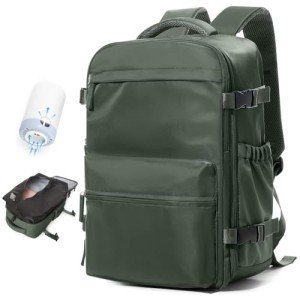 Large Vacuum Travel Backpack with Pump for Women,Airback Personal Item Carry on Backpacks Flight Approved 18x14x8 inches for Men,Laptop Waterproof Work Compression bags Casual Daypack,BrownGreen