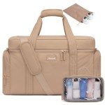 LOVEVOOK Travel Duffle Bag, Puffer Weekender Bag for Women, Overnight Bag with Toiletry Bag, Carry On Bags for Airplanes, Hospital Bag for Labor Delivery, Yoga Gym Bag with Wet Pocket, 3Pcs, Khaki