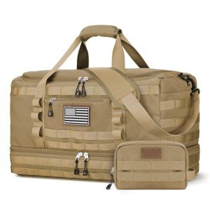 ETRONIK Travel Bag for Men Women, Gym Bag & Tactical Duffle Bags for Travel, Carry on with Toiletry Bag and Shoe Compartment, Weekender Overnight Trip with Wet Pocket for Workout Medical, Brown