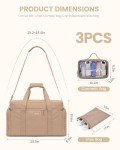 LOVEVOOK Travel Duffle Bag, Puffer Weekender Bag for Women, Overnight Bag with Toiletry Bag, Carry On Bags for Airplanes, Hospital Bag for Labor Delivery, Yoga Gym Bag with Wet Pocket, 3Pcs, Khaki