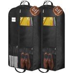 STEPONE 6.5" Gusseted Heavy Duty Garment Bags for Travel 43" Suit Bags for Closet Storage Hanging Clothes Bag with Pockets Mens Suit Holder for Shirts, Coats, Dresses, 2 Pack