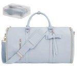 Garment Bags for Travel, Convertible Suit Travel Bag for Women, Stylish Carry On Garment Bag with Toiletry Pocket, Shoulder Strap and Shoes Compartment, 2 in 1 Foldable PU Leather Duffle Bag, Blue
