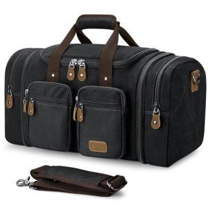 Gonex Canvas Duffle Bag for Travel, Expandable Water Resistant 50L Carry on Duffel Overnight Weekender Gym Bag with Wet Dry Separation Pocket & Suitcase Handle Sleeve, Dark Grey