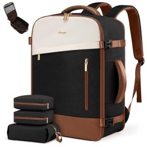 LOVEVOOK Travel Backpack For Women/Men, 50L Carry On Backpack, Flight Approved Personal Item Travel Bag, Large Travel Essentials Water Resistant Daypack Weekender Bag Fits 18" Laptop With 3 Cubes