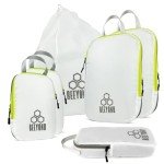 Beeyond Compression Packing Cubes Set - 6 Pieces for Travel and Luggage Organization, Includes Large & Small Cubes, Accessories Bag, and Laundry Bag (Green and White)