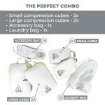 Beeyond Compression Packing Cubes Set - 6 Pieces for Travel and Luggage Organization, Includes Large & Small Cubes, Accessories Bag, and Laundry Bag (Green and White)