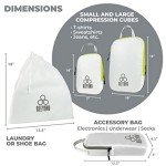 Beeyond Compression Packing Cubes Set - 6 Pieces for Travel and Luggage Organization, Includes Large & Small Cubes, Accessories Bag, and Laundry Bag (Green and White)