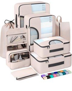 Veken 8 Set Packing Cubes for Travel, Gifts for Women Mom, Suitcase Organizer Bags for Luggage with Hanging Toiletry Bag and Shoe Bag, Vacation Essentials Travel Accessories for Cruise Ship