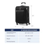 Travelpro Platinum Elite Softside Expandable Checked Luggage, 8 Wheel Spinner Suitcase, TSA Lock, Men and Women, Shadow Black, Checked Medium 25-Inch