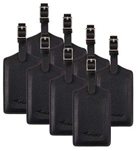 Travelambo 8 Pack Luggage Tags Faux Leather for Suitcases Travel Bag Labels with Protection Cover ID (Black)