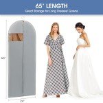 Perber Dress Bags for Gowns, 65'' Long Garment Bags for Hanging Clothes, Dress Garment Bag, Grey Dress Cover with Clear Window for Dresses, Coats, Uniforms - 5 Pack
