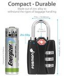 Fosmon TSA Approved Locks for Luggage. Suitcase Locks with Open Alert Indicator, 3 Digit Combination Padlock with Alloy Body for Travel, Backpack Zipper Anti Theft, Locker, Gym, Gun Case, Tent- 4 Pack