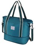 WALNEW Travel Duffel Bag, Weekender Overnight Carry On Bag for Women Men, Foldable Waterproof Gym Luggage with Metal Buckle Detachable Shoulder Strap and Wet Compartment (Peacock Blue)