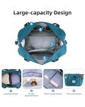 WALNEW Travel Duffel Bag, Weekender Overnight Carry On Bag for Women Men, Foldable Waterproof Gym Luggage with Metal Buckle Detachable Shoulder Strap and Wet Compartment (Peacock Blue)