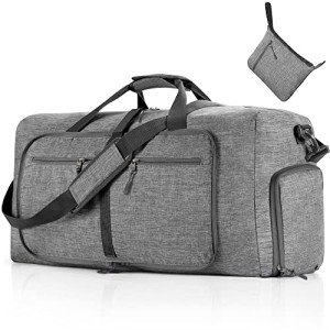 Vomgomfom Travel Duffle Bag for Men,115L Foldable Travel Duffel Bag with Shoes Compartment Overnight Bag for Men Women,Grey
