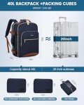 LOVEVOOK Carry on Backpck for Men, 40L Travel Backpack Flight Approved with 3 Packing Cubes, Personal Item Backpack with 17 Inch Laptop Compartment for Hiking Sport Daypack, Dark blue-Brown