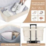 ETRONIK Gym Bag for Women, 47L Carry On Travel Duffel Bag with Shoes Compartment, Weekender Overnight Bag with Wet Pocket & USB Charging Port for Women, Travel, Gym, Weekend, Large Size (Beige)