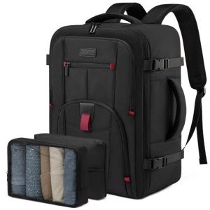 LOVEVOOK Travel Laptop Backpack for Men, 35L Large Carry On Backpack Personal Item Size, Airline Approved Waterproof Bookbag with 2 Packing Cubes Fits 15.6" Laptop, Black